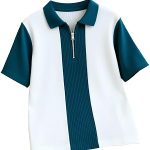 AUSK Men's Textured Vertical Striped Knit Polo T-Shirt | Half Sleeve Zipper Neck Self-Design Casual Tee | Mens Tshirts